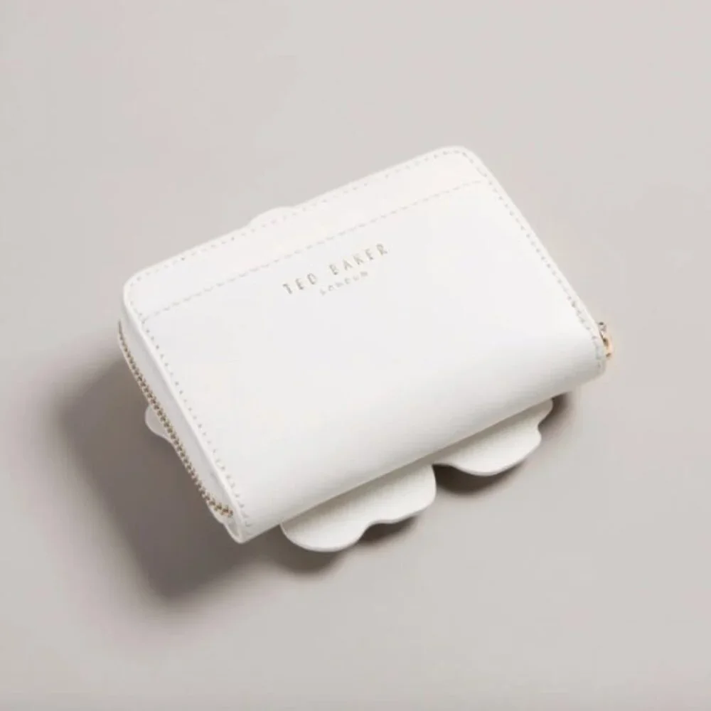 Ted Baker London Flower Laser Cut Out Zip Purse Small Leather Wallet Ivory